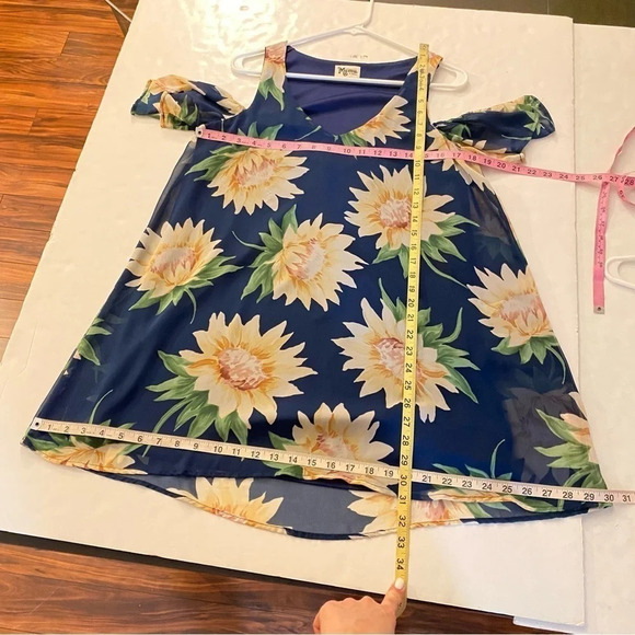 Show Me Your Mumu Birdie Ruffle Dress Womens XS Small Navy Blue Sunflower Mini - Picture 9 of 11